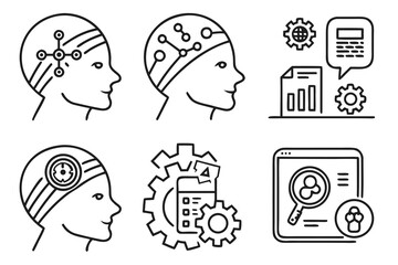 Artificial Intelligence Line Icons – Minimalist Black Outline Vector Set