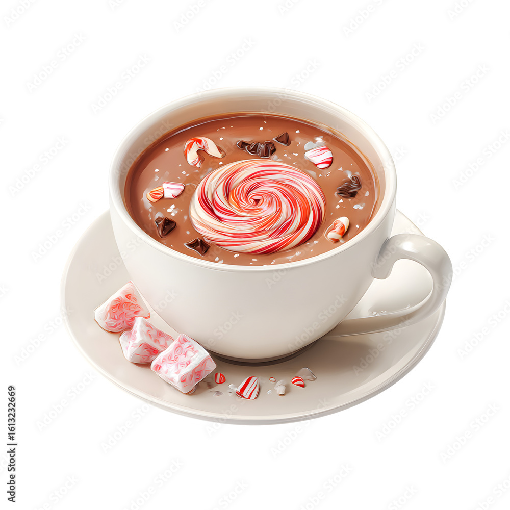 Poster hot cocoa with candy swirl isolated on transparent background