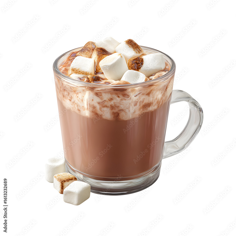 Poster hot cocoa with marshmallows isolated on transparent background