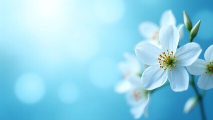 white flowers against a vibrant blue background, creating a striking contrast in colors.