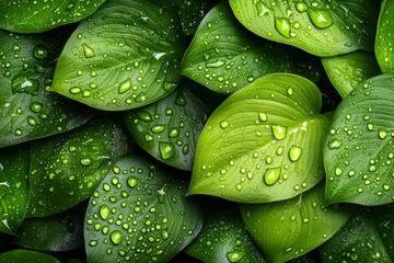 A dark green leaves, fresh water droplets, natural texture, lush foliage, botanical detail. Generative AI