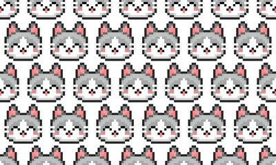 Obraz premium 猫 ドット絵のシームレスパターン – 02, ラグドール柄のピクセル猫, 背景・包装紙・布素材向け 