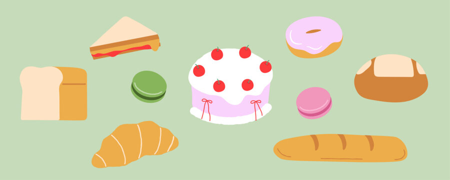 Bakery and Pastry Food Vector Illustration set