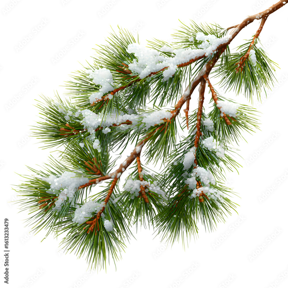 Poster pine branch with snow isolated on transparent background