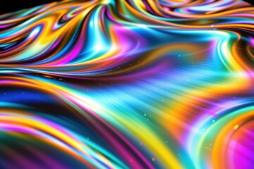An artistic rendering of polished metal alloys illuminated with artificial neon light that creates a fluid holographic gradient designed to reflect dynamic movement.