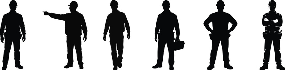 Construction worker silhouette vector icons for labor, industry, safety, and professional occupation design projects