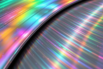 a crisp image of a brushed metal surface curved in perspective, showing how holographic colors flow with surface direction and reflect the digital future.