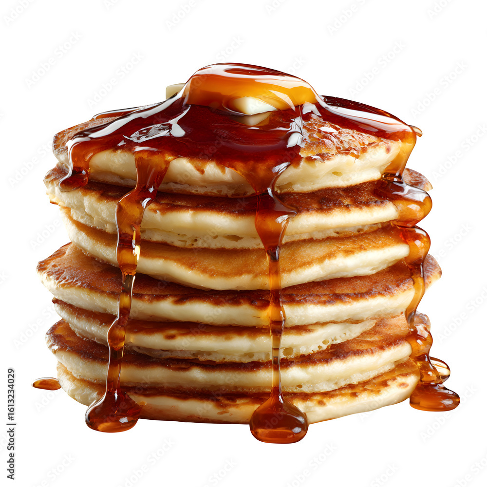 Poster stack of pancakes with syrup isolated on transparent background