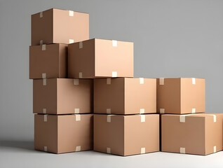 Stacked Cardboard Boxes with Tape Delivery or Storage in Studio Setting