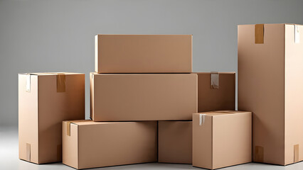 Stacked Cardboard Boxes with Tape Delivery or Storage in Studio Setting