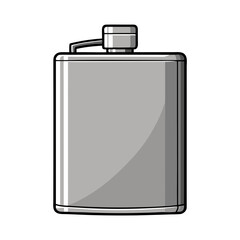 A silver stainless steel hip flask no background vector file.