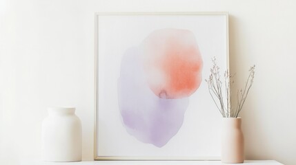 Abstract painting with vases and dried flowers in minimalist living room