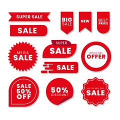 Set of new stickers, sale tags and labels. Shopping stickers and badges for merchandise and promotion, special offer, new collection, discount etc. Red stickers for web banners