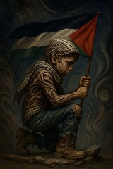 Surreal Digital Art of a Kneeling Palestinian Child Holding Flag – Symbol of Resistance and Hope
statue of jesus