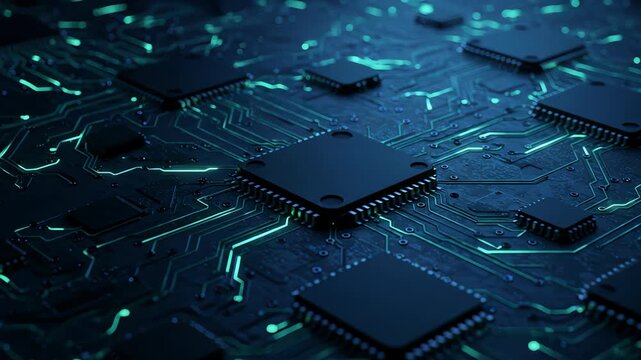 A closeup of a glowing blue circuit board reveals the intricate network of microchips and electronic components that power modern technology 8k wallpaper