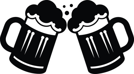 Beer mug silhouette, Two beer mug cheers black silhouette vector