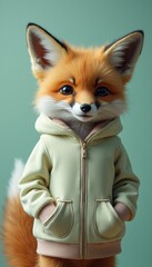Obraz premium Fox wearing light green hoodie in studio with calm expression