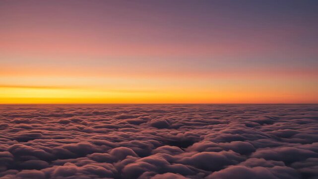 The sun sets over a sea of clouds, painting the sky with vibrant hues of orange, pink, and purple, creating a dreamy and ethereal landscape 8k wallpaper