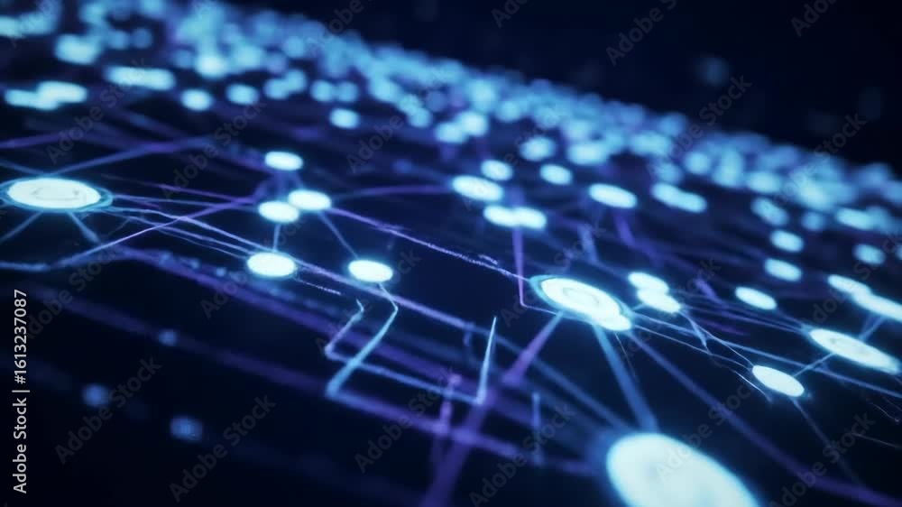 Fototapete abstract visualization of a futuristic digital network with glowing blue nodes representing data and