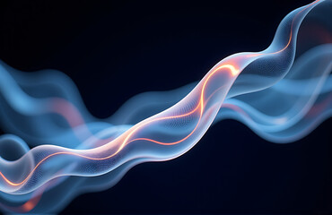soft focus holographic patterns swirl undulate dark gradient blue background set deep black void soft