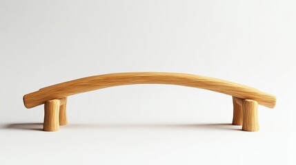 Curved wooden bench on white background in minimalist studio