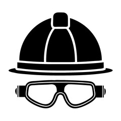 Fototapeta premium Firefighters helmet and goggles in a striking black and white silhouette isolated on transparent background