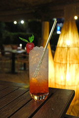 Strawberry mojito on the table. Strawberry drink in the cafe