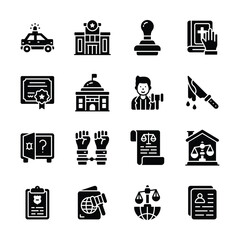 Grab this modern style collection of legal services glyph icons
