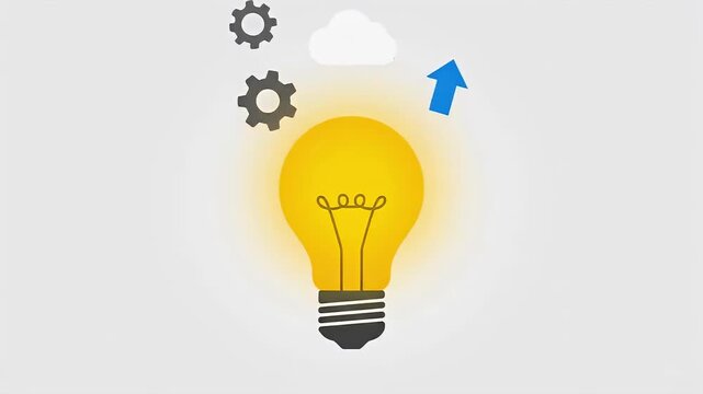 Idea generation and implementation with innovative technologies for business growth, Creativity and collaboration represented with a glowing light bulb illustration
