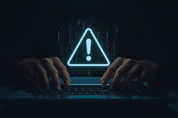 error 404 alerts on a laptop, caution of spam in website digital technology. concept of warning symbol or attack cyber, security notification. warn failure of the computer, danger from network mistake