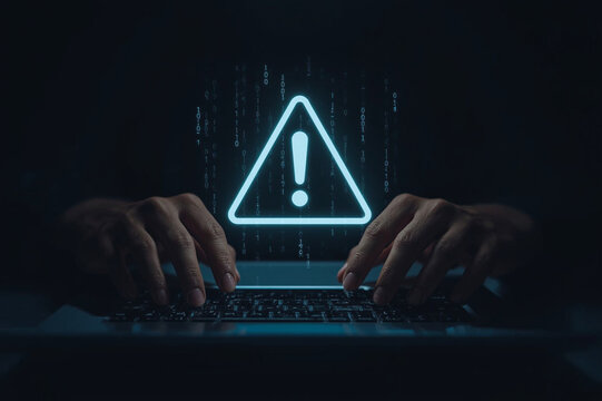 error 404 alerts on a laptop, caution of spam in website digital technology. concept of warning symbol or attack cyber, security notification. warn failure of the computer, danger from network mistake