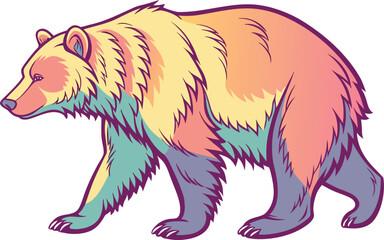 Realistic colorful bear illustration with lifelike fur texture and vibrant gradient tones perfect for wildlife artwork. Realistic colorful bear drawing with natural shading and bright vivid colors