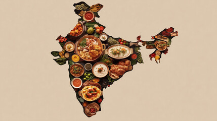  India map shaped using regional Indian thalis showcasing culinary unity and culture.
