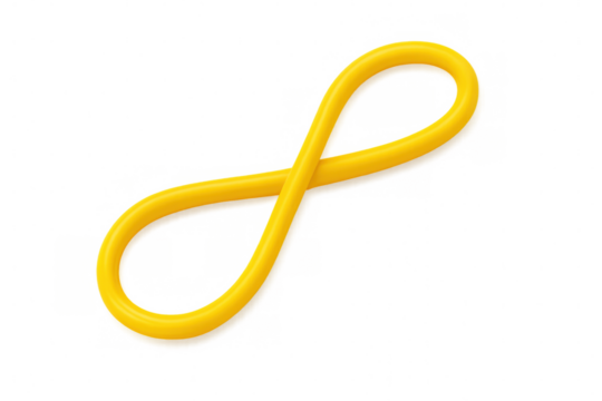 Transparent background displaying yellow infinity sign symbolizing eternal continuity, interconnected cycles, unending potential