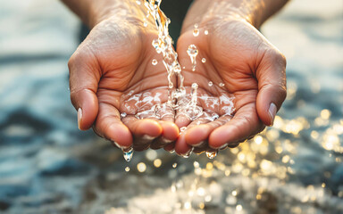 Close-up of Water Falling into Cupped Hands