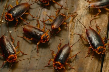 Australian cockroaches crawling on a wooden surface, causing disgust and fear