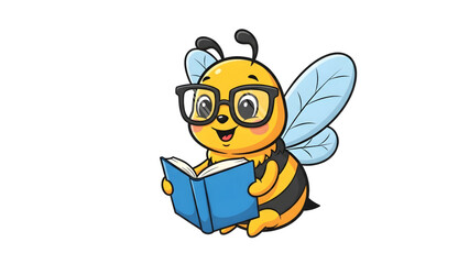 Cartoon Bee reading book with spectacles vector art 