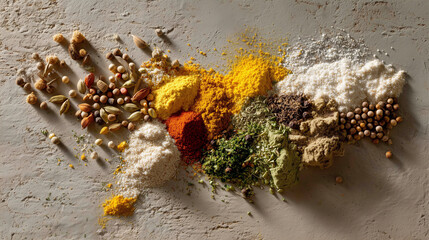  Map of India made from vibrant Indian spices symbolizing diversity and culture.
