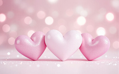 Sparkling Hearts on Pink Bokeh Background