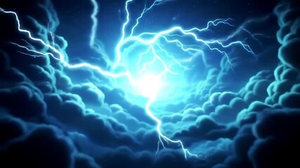 Pulsating electric storm in cosmic blue clouds, lightning arcs and plasma nebula - Powered by Adobe