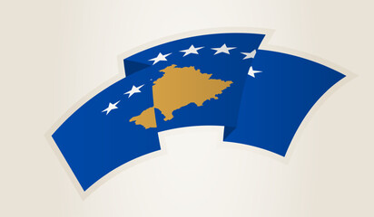 Kosovo Flag in Abstract Ribbon Shape, National Symbol of the Kosovo.