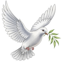 Obraz premium a white dove flying with an olive branch, holy symbol, watercolor clipart