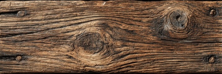 Naklejka premium Textured wooden surface with natural grain patterns and knots in detailed close-up view