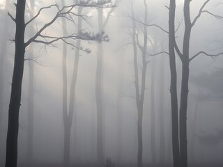 Obraz premium Fog wrapping around trees in deep forest morning 4K