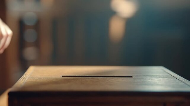 Hand dropping donation with charity box, wooden, and giving.