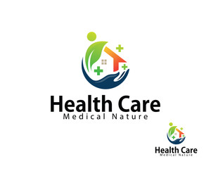 health care nature logo creative green house clinic medical design concept