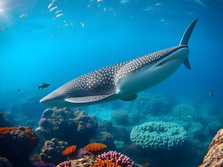 Serene whale shark gliding through tropical reef clear water