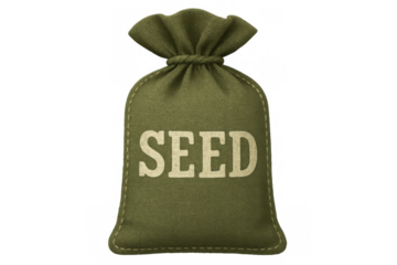 Green seed sack closed, lying on transparent surface, symbolizing agricultural potential and germination readiness