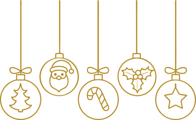 Monochrome Christmas ornaments baubles, Christmas ornaments vector silhouette illustration  greeting Merry Christmas