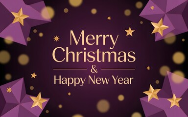 Purple and gold stars Merry Christmas Happy New Year greeting holiday celebration